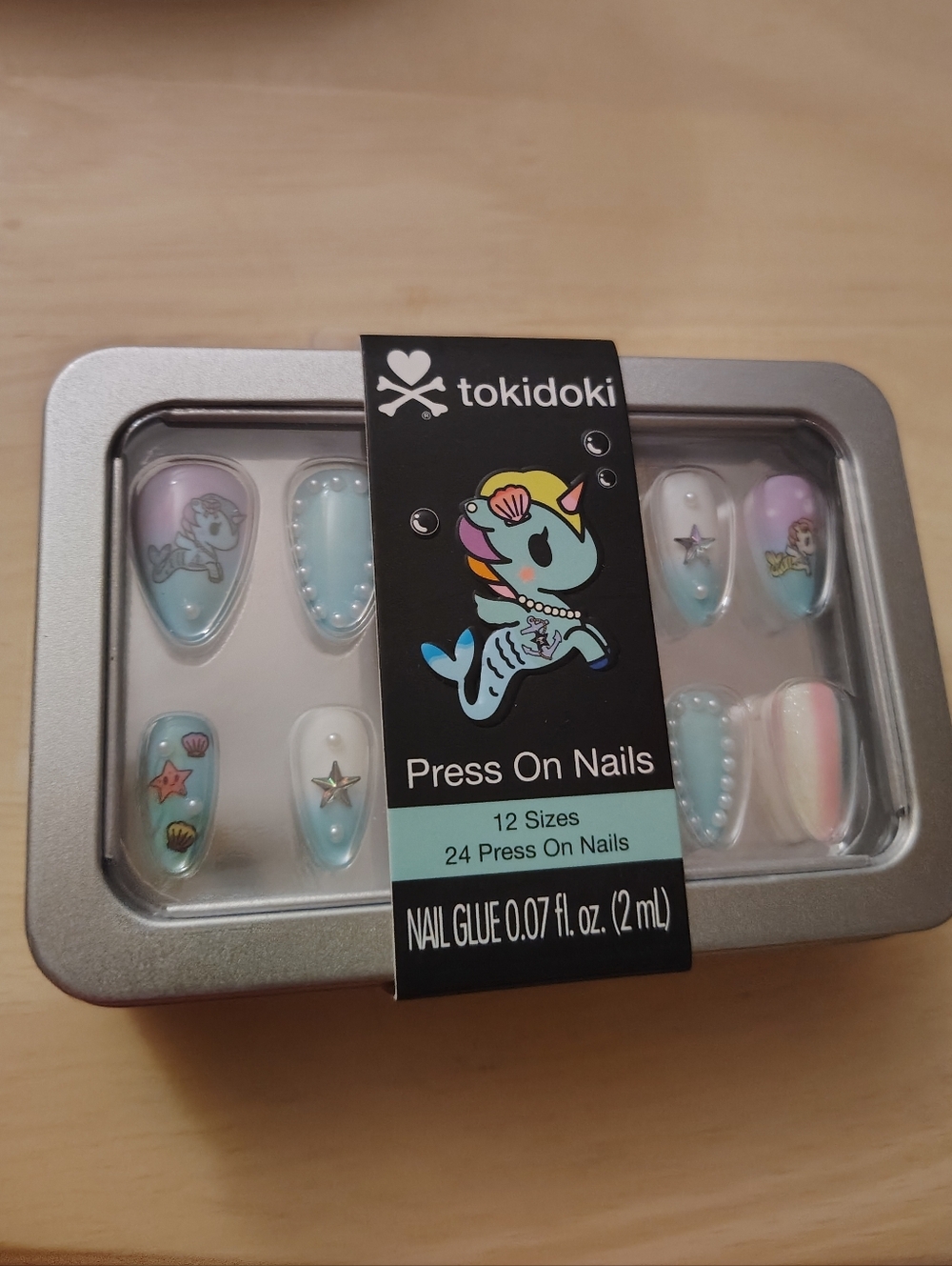 Tokidoki Mermicornio Aqua Blue Press On Nails Instant Manicure Y2k Kawaii Punk